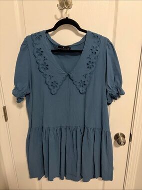 Pomander Place Blue Eyelet Collar Mini Dress